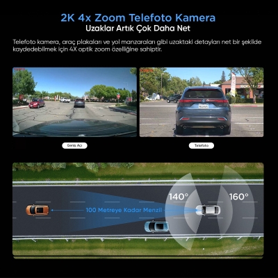 Viofo A229 Pro Tele 3 Kanallı Ön+Telefoto+Arka 4K+2K+1080P HDR Sony STARVIS 2 Sensör GPS'li Araç Kamerası - 4