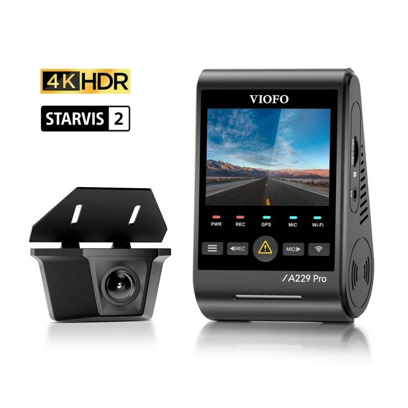 Viofo A229 Pro W 2 Kameralı Ön+Arka Su Geçirmez 4K+2K Sony STARVIS 2 Sensör GPS'li Araç Kamerası - 1