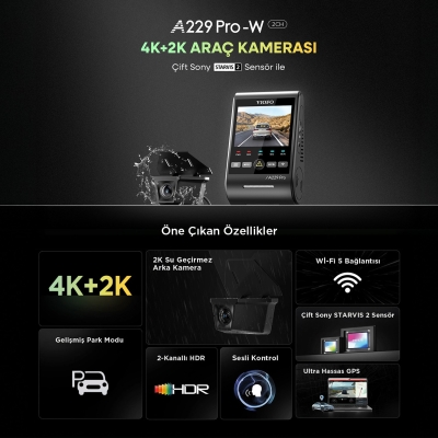 Viofo A229 Pro W 2 Kameralı Ön+Arka Su Geçirmez 4K+2K Sony STARVIS 2 Sensör GPS'li Araç Kamerası - 2