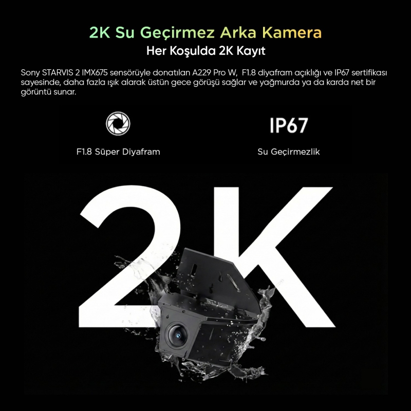 Viofo A229 Pro W 2 Kameralı Ön+Arka Su Geçirmez 4K+2K Sony STARVIS 2 Sensör GPS'li Araç Kamerası - 4
