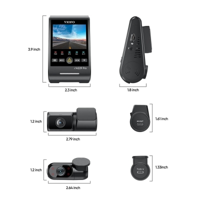Viofo A229 Pro W 3 Kameralı Ön+Arka Su Geçirmez+İç 4K+2K+1080P Sony STARVIS 2 Sensör GPS'li Araç Kamerası - 8