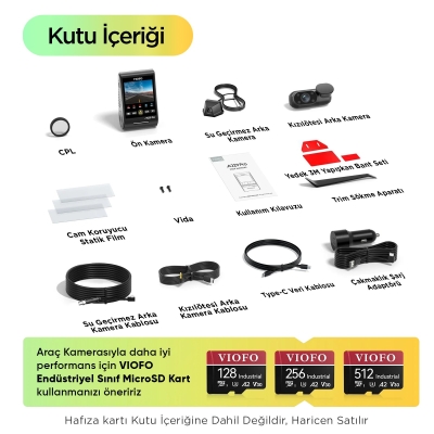Viofo A229 Pro W 3 Kameralı Ön+Arka Su Geçirmez+İç 4K+2K+1080P Sony STARVIS 2 Sensör GPS'li Araç Kamerası - 9