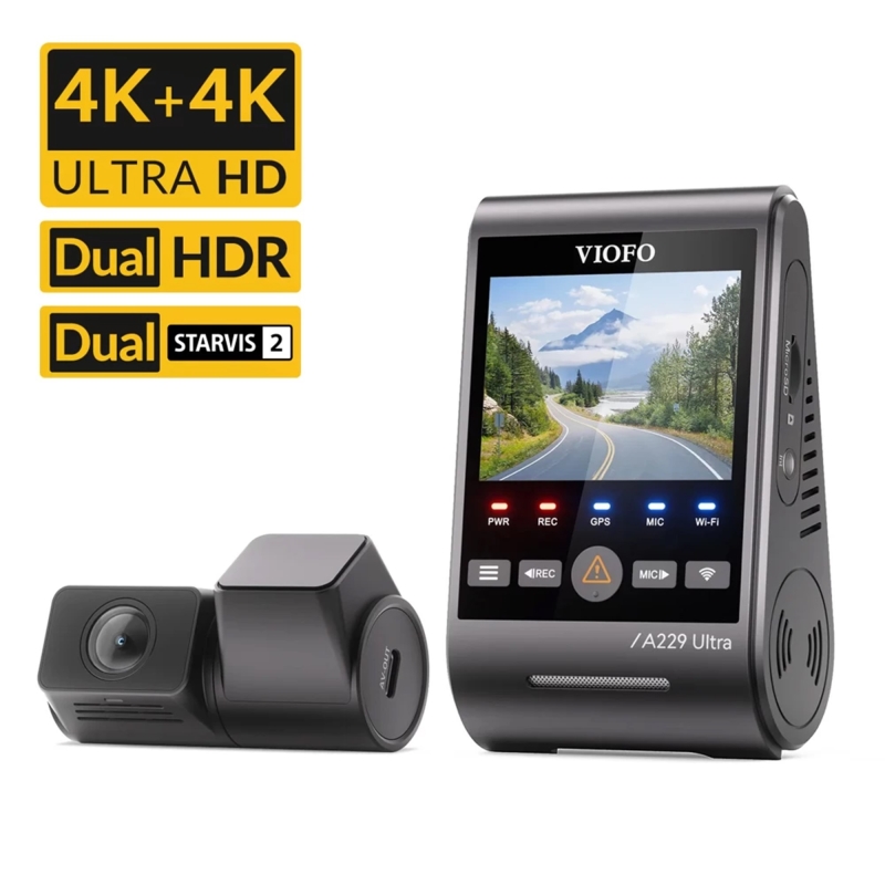 Viofo A229 Ultra 2 Kameralı Ön ve Arka 4K+4K Sony Starvis 2 Sensörlü Dual HDR Wi-Fi 6 GPS'li Araç Kamerası - 1