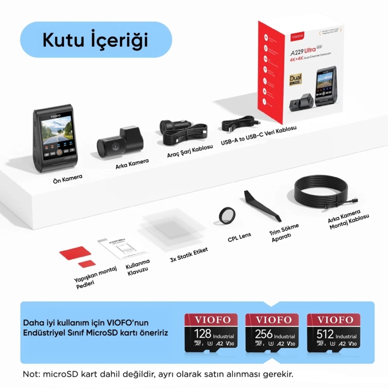 Viofo A229 Ultra 2 Kameralı Ön ve Arka 4K+4K Sony Starvis 2 Sensörlü Dual HDR Wi-Fi 6 GPS'li Araç Kamerası - 7