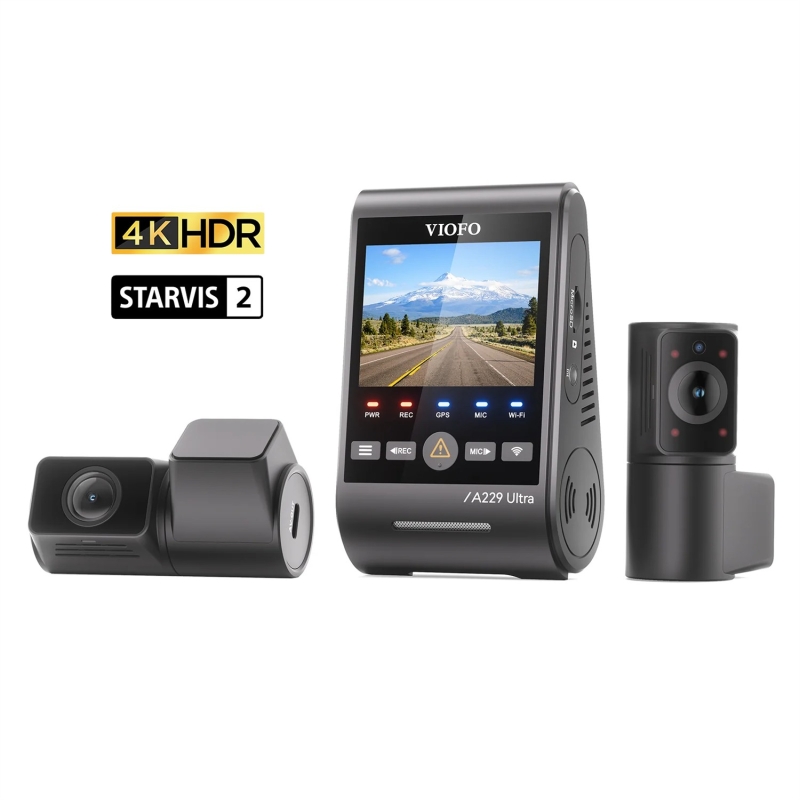 Viofo A229 Ultra 3 Kameralı Ön+Arka+İç 4K+4K+1080P HDR Sony STARVIS 2 Sensörlü Wi-Fi 6 GPS'li Araç Kamerası - 1