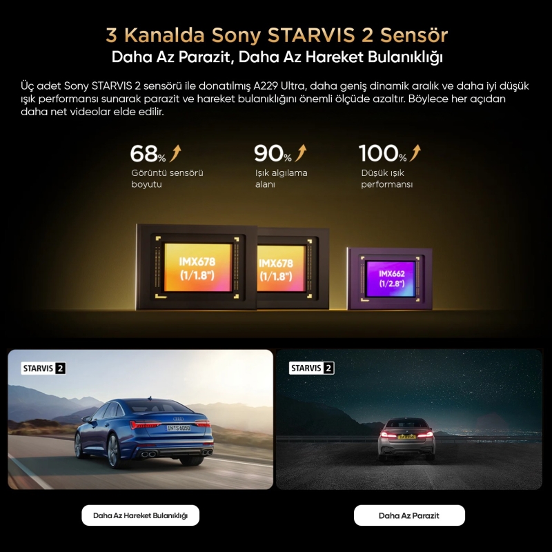 Viofo A229 Ultra 3 Kameralı Ön+Arka+İç 4K+4K+1080P HDR Sony STARVIS 2 Sensörlü Wi-Fi 6 GPS'li Araç Kamerası - 3