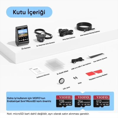 Viofo A229 Ultra-W 2 Kameralı Ön ve Arka Dış Su Geçirmez 4K+4K Sony Starvis 2 Sensörlü Dual HDR Wi-Fi 6 GPS'li Araç Kamerası - 7