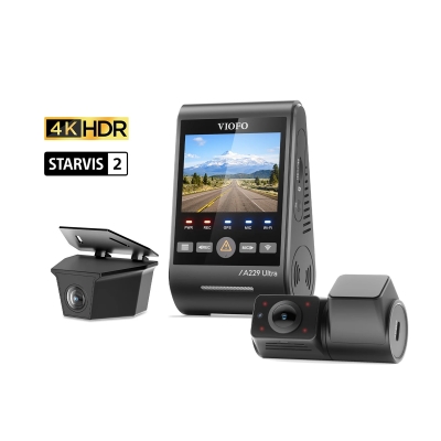 Viofo A229 Ultra-W 3 Kameralı Ön+Arka Su Geçirmez+İç 4K+4K+1080P HDR Sony STARVIS 2 Sensörlü GPS'li Araç Kamerası - Viofo