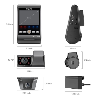 Viofo A229 Ultra-W 3 Kameralı Ön+Arka Su Geçirmez+İç 4K+4K+1080P HDR Sony STARVIS 2 Sensörlü GPS'li Araç Kamerası - 9