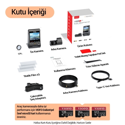 Viofo A329S 2 Kameralı Ön+Arka 4K 60FPS+2K Wi-Fi 6 HDR Sony STARVIS 2 Sensör GPS'li SSD Destekli Araç Kamerası - 7