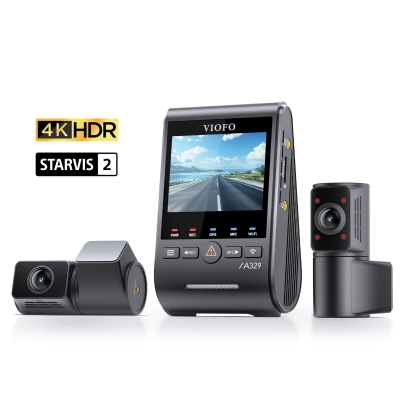 Viofo A329S 3 Kameralı Ön+Arka+İç 4K+2K+2K Wi-Fi 6 HDR Sony STARVIS 2 Sensör GPS'li SSD Destekli Araç Kamerası - Viofo