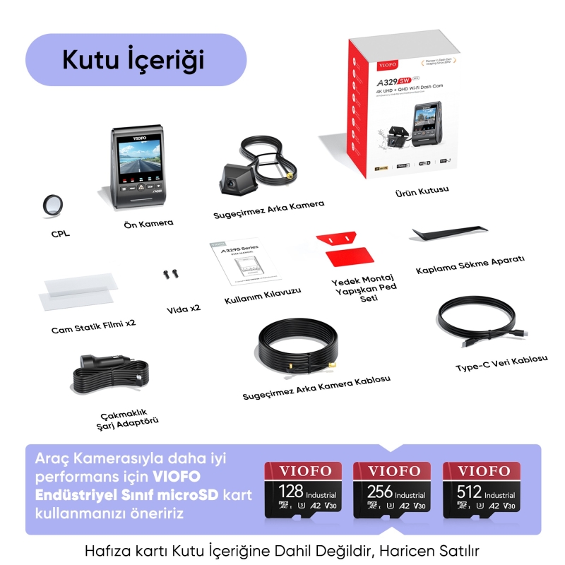 Viofo A329SW 2 Kameralı Ön+Arka Su Geçirmez 4K 60FPS+2K Sony STARVIS 2 Sensör GPS'li Araç Kamerası - 7