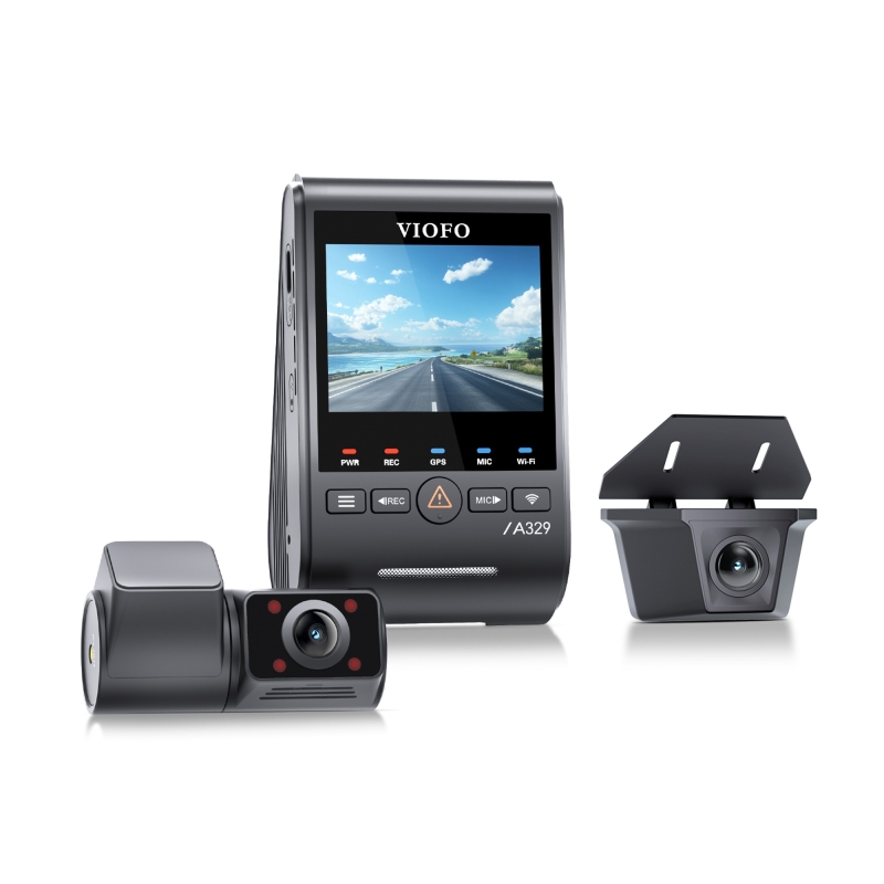 Viofo A329SW 3 Kameralı Ön+İç+Arka Su Geçirmez 4K+2K+2K Sony STARVIS 2 Sensör GPS'li Araç Kamerası - 4