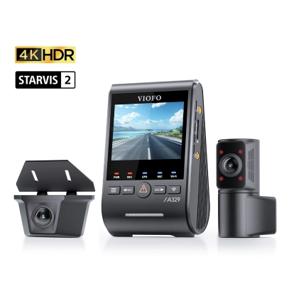 Viofo A329SW 3 Kameralı Ön+İç+Arka Su Geçirmez 4K+2K+2K Sony STARVIS 2 Sensör GPS'li Araç Kamerası - Viofo