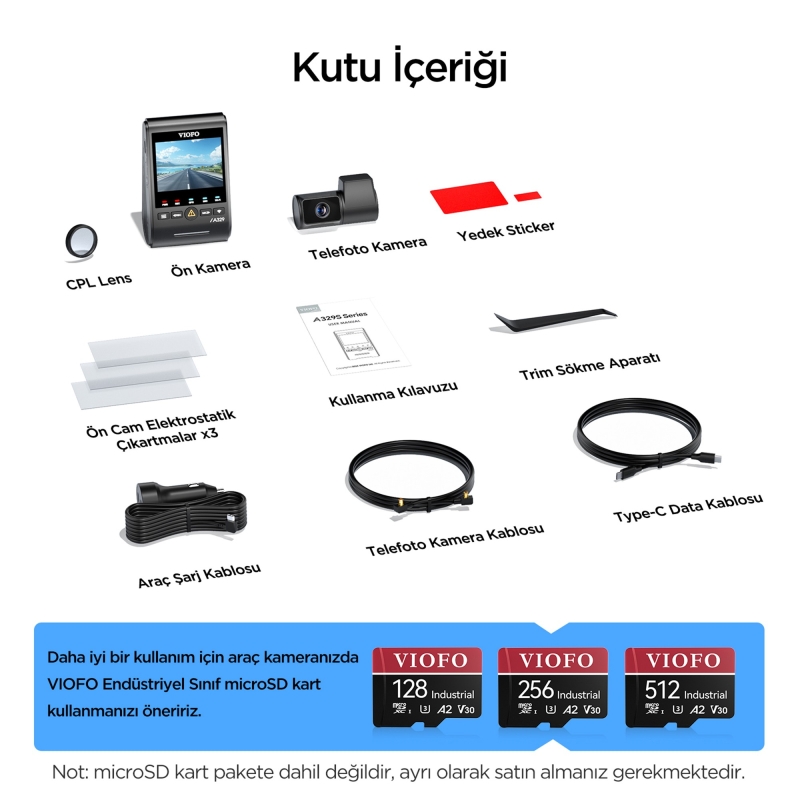 Viofo A329T 2 Kameralı Ön+Telefoto 4K 60FPS+2K Wi-Fi 6 HDR Sony STARVIS 2 Sensör GPS'li SSD Destekli Araç Kamerası - 9