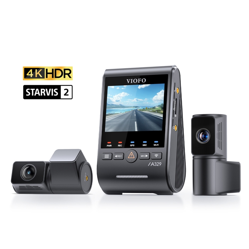 Viofo A329T 3 Kameralı Ön+İç+Arka 4K+2K+2K Wi-Fi 6 HDR Sony STARVIS 2 Sensör GPS'li SSD Destekli Araç Kamerası - 1
