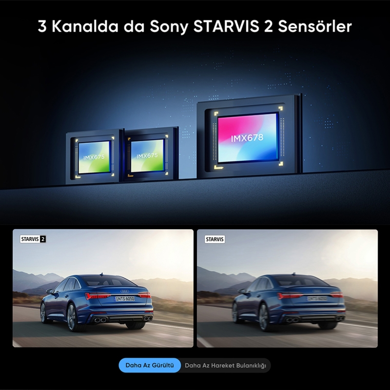 Viofo A329T 3 Kameralı Ön+Telefoto+Arka 4K+2K+2K Wi-Fi 6 HDR Sony STARVIS 2 Sensör GPS'li SSD Destekli Araç Kamerası - 3