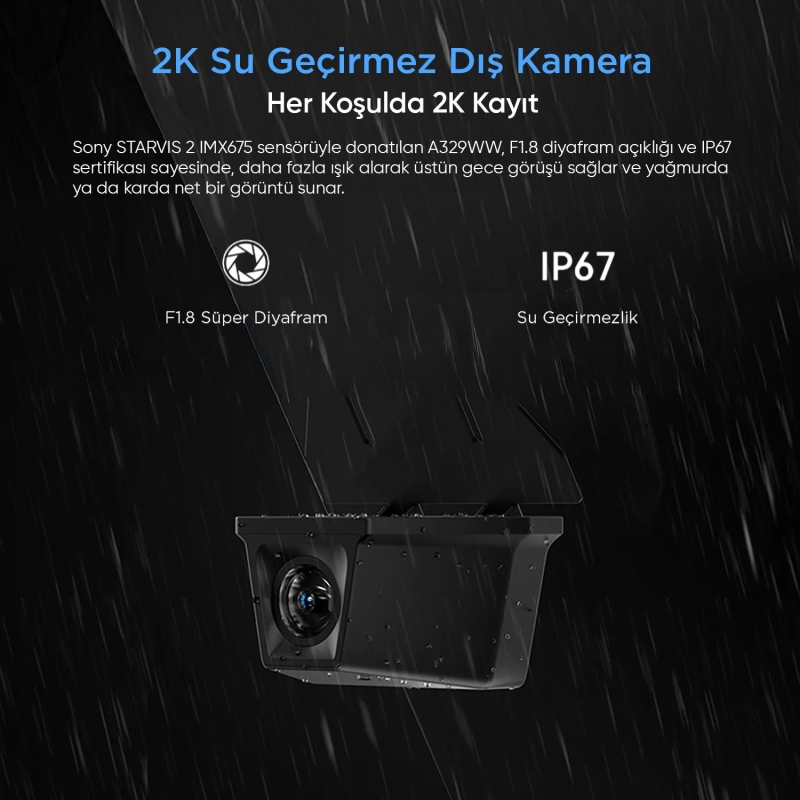 Viofo A329WW 3 Kanal 4K Tır ve Kamyon Araç Kamerası – Ön 4K + Çift 2K HDR Su Geçirmez Arka Kamera, Sony STARVIS 2 Sensör - 4