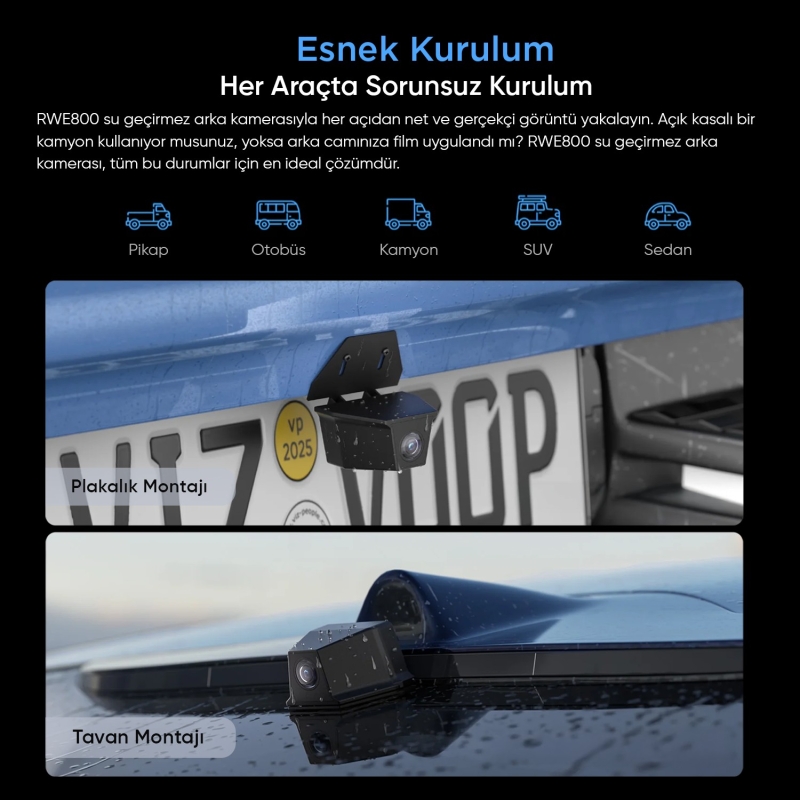 Viofo RWE800 A229 Ultra Uyumlu 4K Ultra HD IP67 Su Geçirmez Dış Arka Kamera - 6