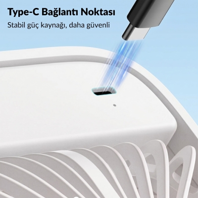 Warmco D1 Masaüstü Vantilatör USB ve Type-C Bağlantılı Taşınabilir Ultra İnce Soğutucu Fan Beyaz - 2