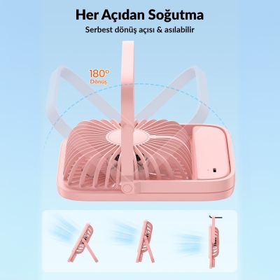 Warmco D1 Masaüstü Vantilatör USB ve Type-C Bağlantılı Taşınabilir Ultra İnce Soğutucu Fan Beyaz - 6