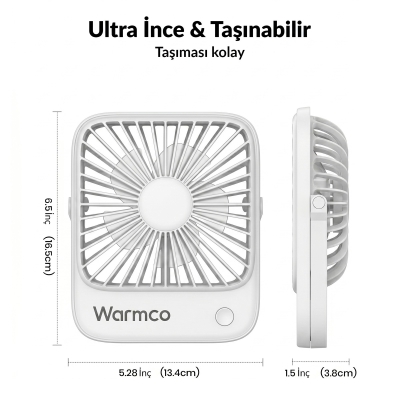 Warmco D1 Masaüstü Vantilatör USB ve Type-C Bağlantılı Taşınabilir Ultra İnce Soğutucu Fan Beyaz - 7
