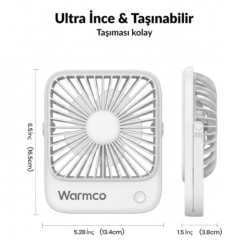 Warmco D1 Masaüstü Vantilatör USB ve Type-C Bağlantılı Taşınabilir Ultra İnce Soğutucu Fan Beyaz - 7