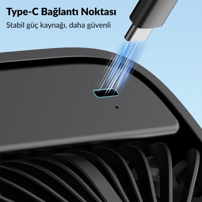 Warmco D1 Masaüstü Vantilatör USB ve Type-C Bağlantılı Taşınabilir Ultra İnce Soğutucu Fan Siyah - 2