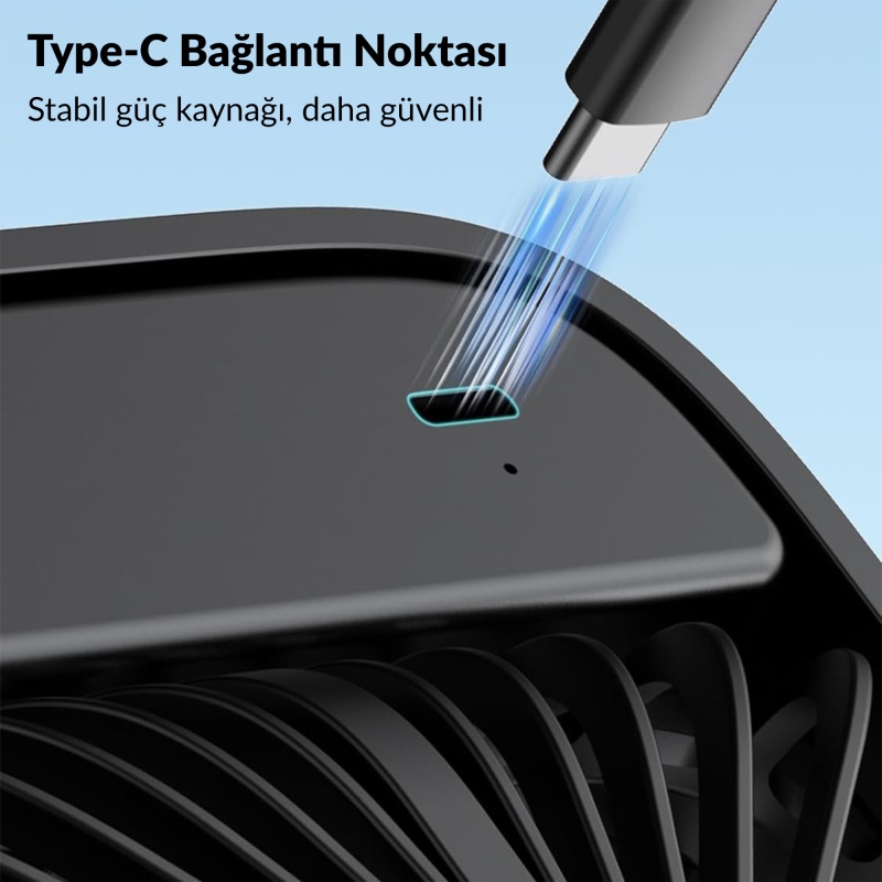 Warmco D1 Masaüstü Vantilatör USB ve Type-C Bağlantılı Taşınabilir Ultra İnce Soğutucu Fan Siyah - 2