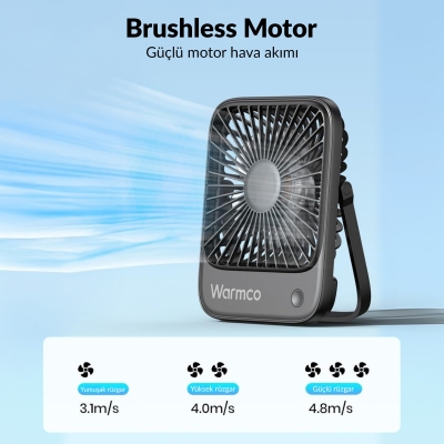 Warmco D1 Masaüstü Vantilatör USB ve Type-C Bağlantılı Taşınabilir Ultra İnce Soğutucu Fan Siyah - 3