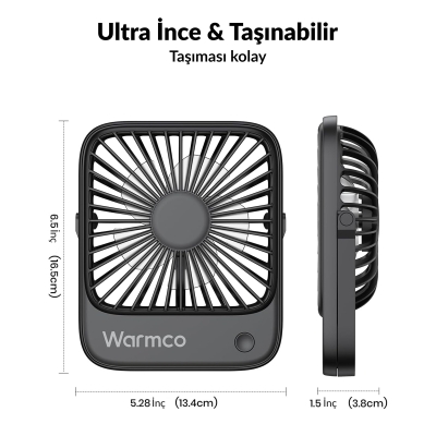 Warmco D1 Masaüstü Vantilatör USB ve Type-C Bağlantılı Taşınabilir Ultra İnce Soğutucu Fan Siyah - 7