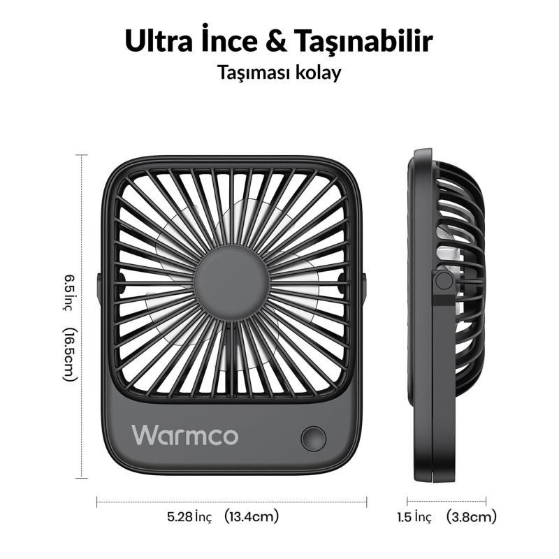 Warmco D1 Masaüstü Vantilatör USB ve Type-C Bağlantılı Taşınabilir Ultra İnce Soğutucu Fan Siyah - 7