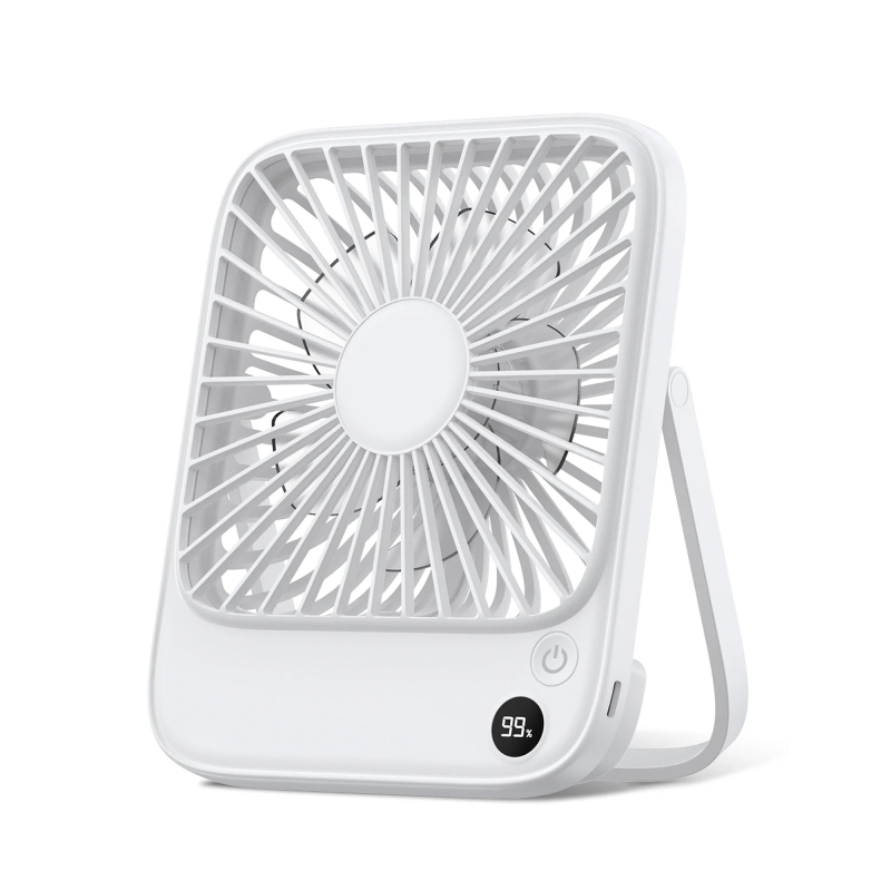 Warmco D2 5000mAh Şarjlı Masaüstü Vantilatör Dijital Göstergeli Taşınabilir Ultra İnce Soğutucu Fan Beyaz - 1