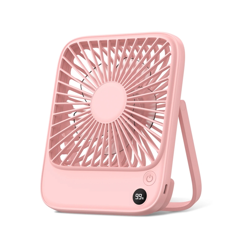 Warmco D2 5000mAh Şarjlı Masaüstü Vantilatör Dijital Göstergeli Taşınabilir Ultra İnce Soğutucu Fan Pembe - 1
