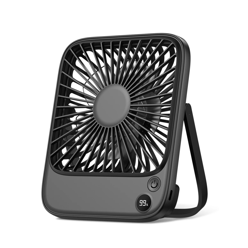 Warmco D2 5000mAh Şarjlı Masaüstü Vantilatör Dijital Göstergeli Taşınabilir Ultra İnce Soğutucu Fan Siyah - 1