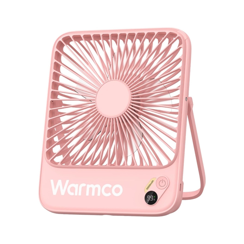 Warmco D3 10000mAh Şarjlı Masaüstü Vantilatör Dijital Göstergeli Taşınabilir Powerbank Soğutucu Fan Pembe - 1