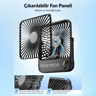 Warmco D3 10000mAh Şarjlı Masaüstü Vantilatör Dijital Göstergeli Taşınabilir Powerbank Soğutucu Fan Siyah - 5