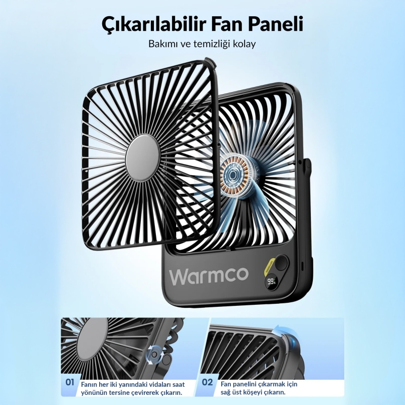 Warmco D3 10000mAh Şarjlı Masaüstü Vantilatör Dijital Göstergeli Taşınabilir Powerbank Soğutucu Fan Siyah - 5