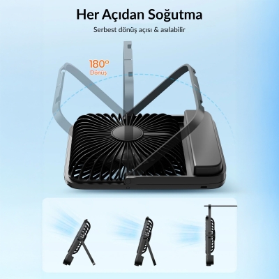 Warmco D3 10000mAh Şarjlı Masaüstü Vantilatör Dijital Göstergeli Taşınabilir Powerbank Soğutucu Fan Siyah - 6