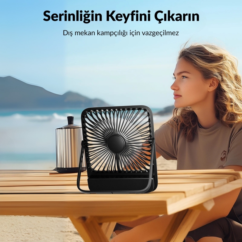 Warmco D3 10000mAh Şarjlı Masaüstü Vantilatör Dijital Göstergeli Taşınabilir Powerbank Soğutucu Fan Siyah - 7