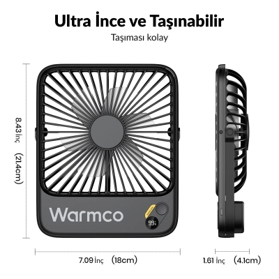 Warmco D3 10000mAh Şarjlı Masaüstü Vantilatör Dijital Göstergeli Taşınabilir Powerbank Soğutucu Fan Siyah - 8