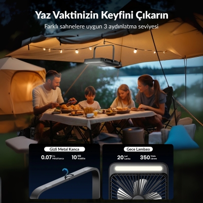 Warmco D4 20000mAh Şarjlı Masaüstü Vantilatör Dijital Göstergeli LED Işıklı Taşınabilir Powerbank Soğutucu Fan Siyah - 3