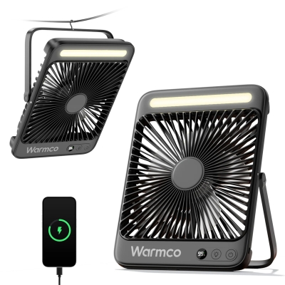 Warmco D4 20000mAh Şarjlı Masaüstü Vantilatör Dijital Göstergeli LED Işıklı Taşınabilir Powerbank Soğutucu Fan Siyah - 8