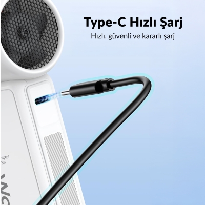 Warmco H1 15000 RPM Turbo El Vantilatörü 5000 mAh Şarjlı Dijital Göstergeli Mini Soğutucu Fan Beyaz - 5