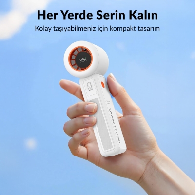 Warmco H1 15000 RPM Turbo El Vantilatörü 5000 mAh Şarjlı Dijital Göstergeli Mini Soğutucu Fan Beyaz - 7