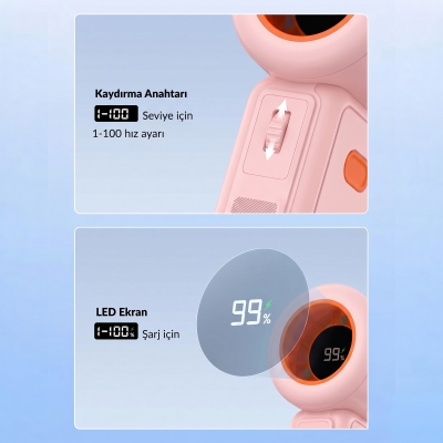 Warmco H1 15000 RPM Turbo El Vantilatörü 5000 mAh Şarjlı Dijital Göstergeli Mini Soğutucu Fan Pembe - 4