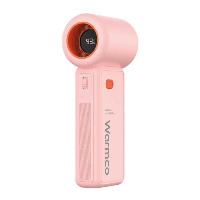 Warmco H1 15000 RPM Turbo El Vantilatörü 5000 mAh Şarjlı Dijital Göstergeli Mini Soğutucu Fan Pembe - 1