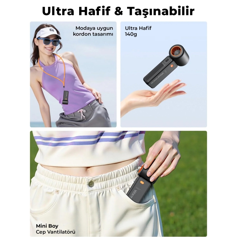 Warmco H1 15000 RPM Turbo El Vantilatörü 5000 mAh Şarjlı Dijital Göstergeli Mini Soğutucu Fan Pembe - 7