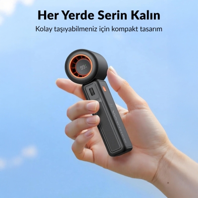 Warmco H1 15000 RPM Turbo El Vantilatörü 5000 mAh Şarjlı Dijital Göstergeli Mini Soğutucu Fan Siyah - 6