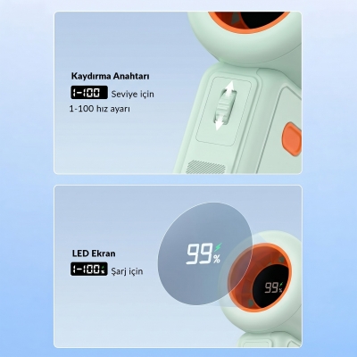 Warmco H1 15000 RPM Turbo El Vantilatörü 5000 mAh Şarjlı Dijital Göstergeli Mini Soğutucu Fan Yeşil - 4